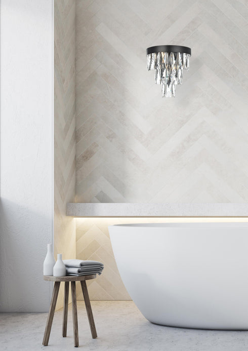 Elegant Lighting Josephine 2 Light Wall Sconce W10 Inch S6.3 Inch H10.5 Inch L2 Black in Black and Clear Finish Model: 1060W10BK