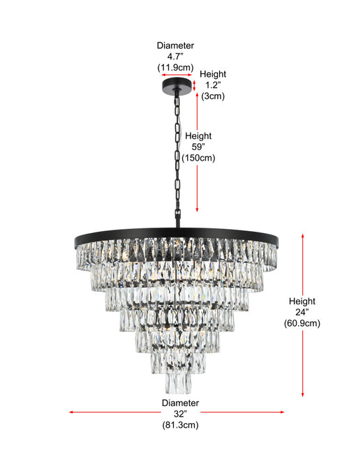 Elegant Lighting Josephine 25 Light Pendant D32 Inch H24 Inch L25 Black in Black and Clear Finish Model: 1060D32BK
