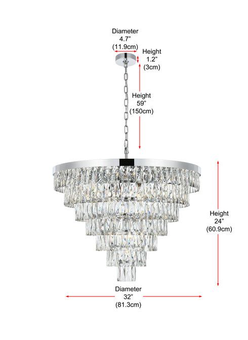Elegant Lighting Josephine 25 Light Pendant D32 Inch H24 Inch L25 Chrome in Chrome and Clear Finish Model: 1060D32C