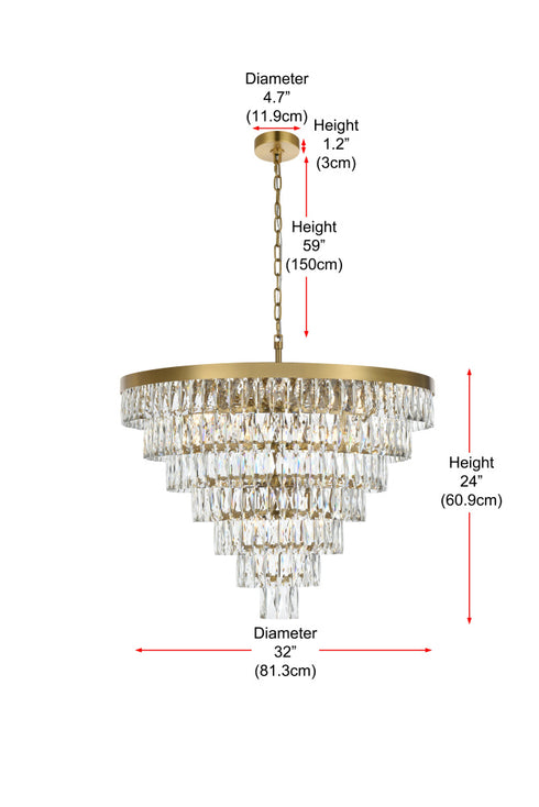 Elegant Lighting Josephine 25 Light Pendant D32 Inch H24 Inch L25 Satin Gold in Satin Gold and Clear Finish Model: 1060D32SG