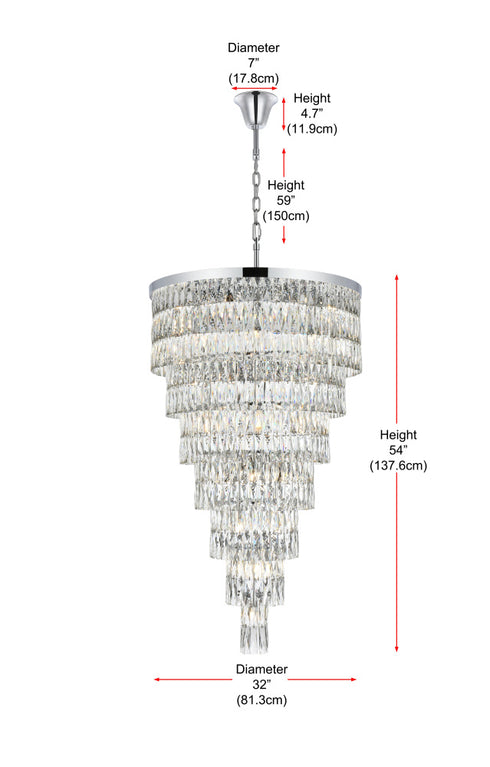 Elegant Lighting Josephine 41 Light Pendant D32 Inch H54 Inch L41 Chrome in Chrome and Clear Finish Model: 1060SR32C