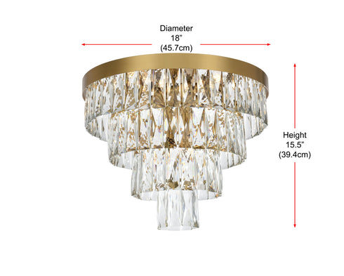 Elegant Lighting Josephine 6 Light Flush Mount D18 Inch H15.5 Inch L6 Satin Gold in Satin Gold and Clear Finish Model: 1060F18SG