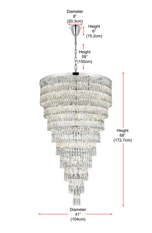 Elegant Lighting Josephine 61 Light Pendant D41 Inch H68 Inch L61 Chrome in Chrome and Clear Finish Model: 1060SR41C