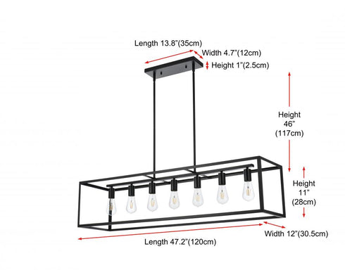 Elegant Lighting Judah 7 Light Pendant L47 Inch xW12 Inch xH11 Inch L7 in Black Model: LD723D47BK