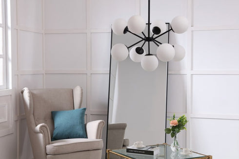 Elegant Lighting Jupiter 9 light in Black and Frosted White glass pendant Model: LD5028D27BK