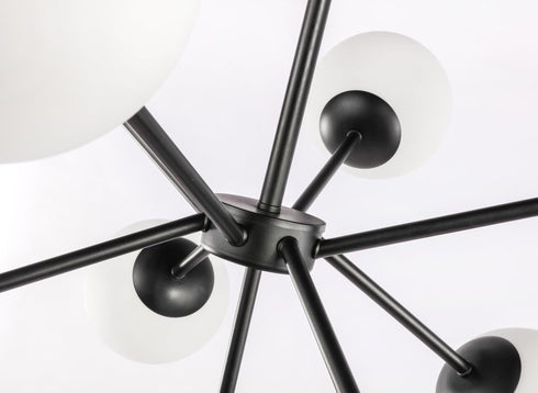 Elegant Lighting Jupiter 9 light in Black and Frosted White glass pendant Model: LD5028D27BK