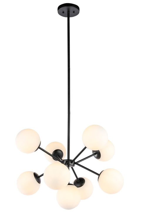 Elegant Lighting Jupiter 9 light in Black and Frosted White glass pendant Model: LD5028D27BK