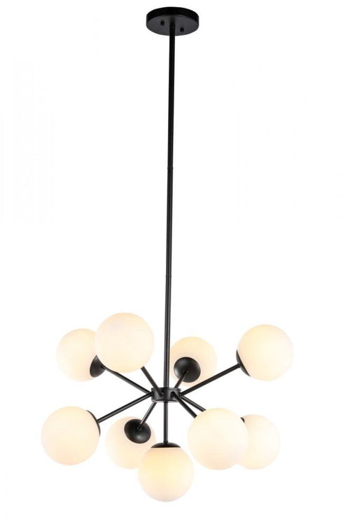 Elegant Lighting Jupiter 9 light in Black and Frosted White glass pendant Model: LD5028D27BK