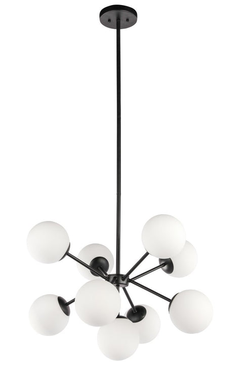 Elegant Lighting Jupiter 9 light in Black and Frosted White glass pendant Model: LD5028D27BK