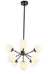 Elegant Lighting Jupiter 9 light in Black and Frosted White glass pendant Model: LD5028D27BK