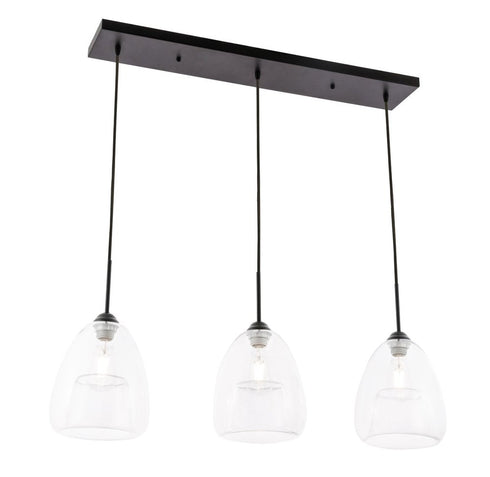 Elegant Lighting Kason 3 light in Black and Clear glass pendant Model: LD5032D36BK