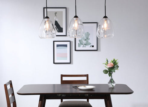 Elegant Lighting Kason 3 light in Black and Clear glass pendant Model: LD5032D36BK