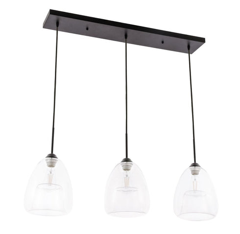 Elegant Lighting Kason 3 light in Black and Clear glass pendant Model: LD5032D36BK