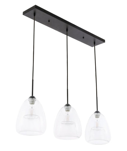 Elegant Lighting Kason 3 light in Black and Clear glass pendant Model: LD5032D36BK