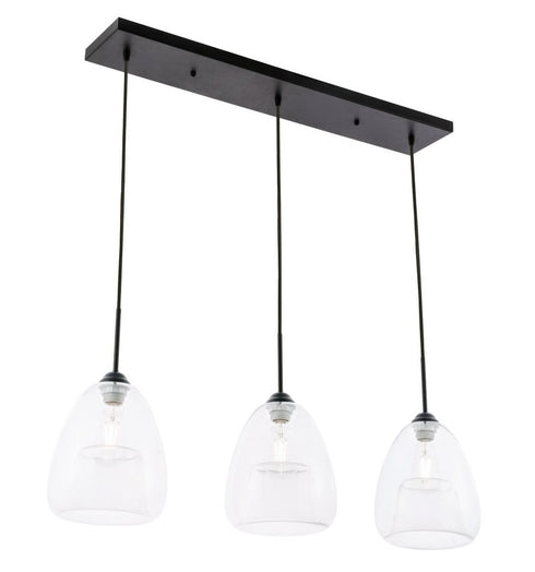 Elegant Lighting Kason 3 light in Black and Clear glass pendant Model: LD5032D36BK
