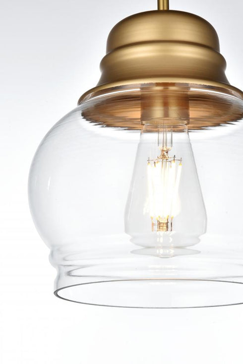 Elegant Lighting Kenna 8 inch Pendant Clear Shade in Satin Gold in Satin Gold and Clear Finish Model: LD2252SG