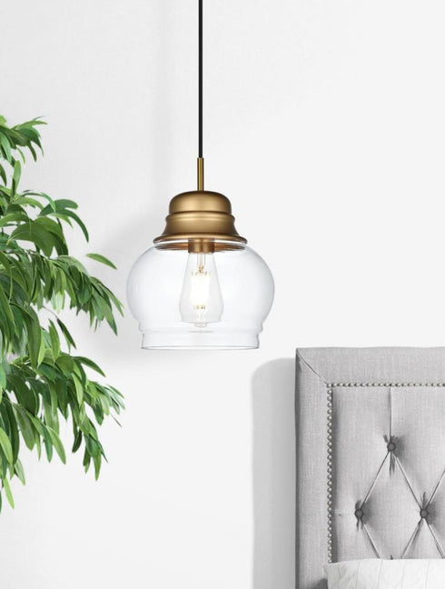 Elegant Lighting Kenna 8 inch Pendant Clear Shade in Satin Gold in Satin Gold and Clear Finish Model: LD2252SG