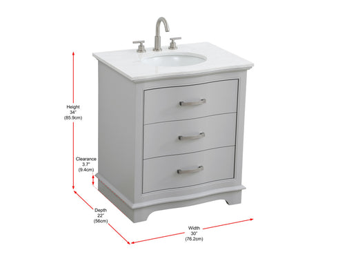 Elegant Lighting Knox Vanity Cabinet 30 Inch W x 22 Inch D x 34 Inch H grey Model: VF10230GR