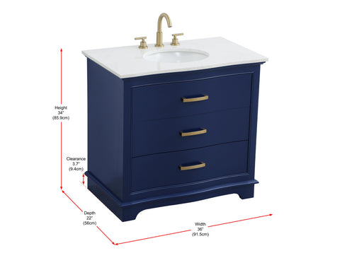 Elegant Lighting Knox Vanity Cabinet 36 Inch W x 22 Inch D x 34 Inch H blue Model: VF10236BL