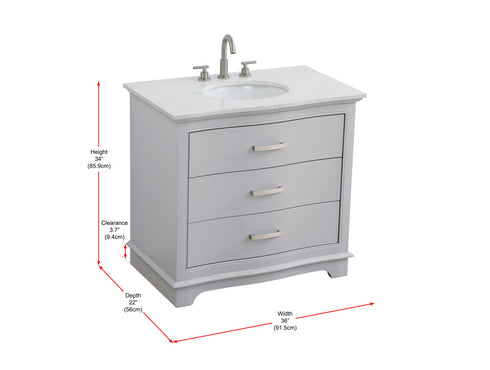 Elegant Lighting Knox Vanity Cabinet 36 Inch W x 22 Inch D x 34 Inch H grey Model: VF10236GR