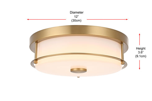 Elegant Lighting Kolson 1 Light Flush Mount D12 Inch H4 Inch LED 18 Watt 3CCT in Satin Gold Model: LD304F12SG