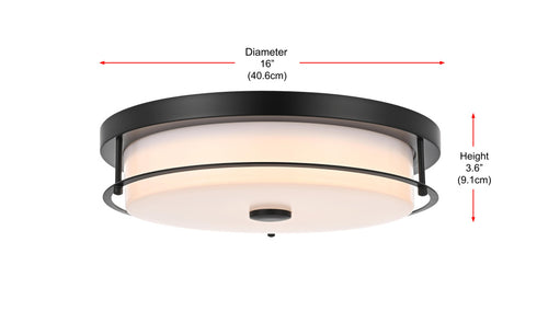 Elegant Lighting Kolson 1 Light Flush Mount D16 Inch H4 Inch LED 24 Watt 3CCT in Black Model: LD304F16BK