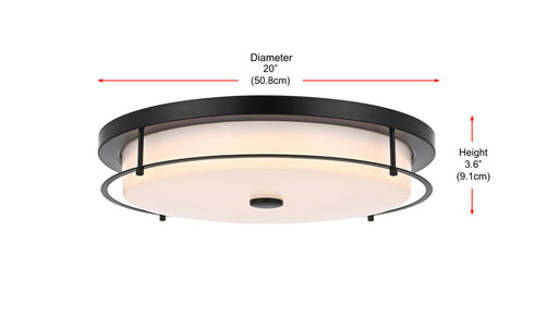 Elegant Lighting Kolson 1 Light Flush Mount D20 Inch H4 Inch LED 24 Watt 3CCT in Black Model: LD304F20BK