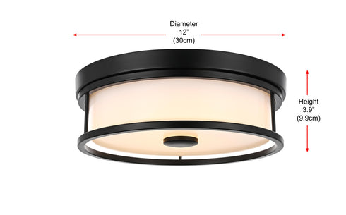 Elegant Lighting Kolson Flush Mount D12 Inch H4 Inch LED 18 Watt 3CCT in Black Model: LD305F12BK