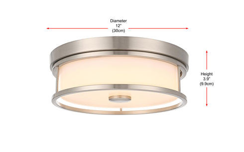 Elegant Lighting Kolson Flush Mount D12 Inch H4 Inch LED 18 Watt 3CCT in Polished Nickel Model: LD305F12PN
