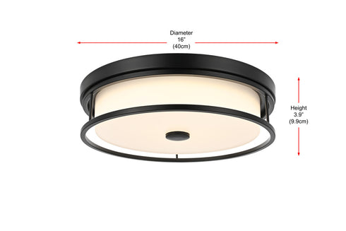Elegant Lighting Kolson Flush Mount D16 Inch H4 Inch LED 24 Watt 3CCT in Black Model: LD305F16BK