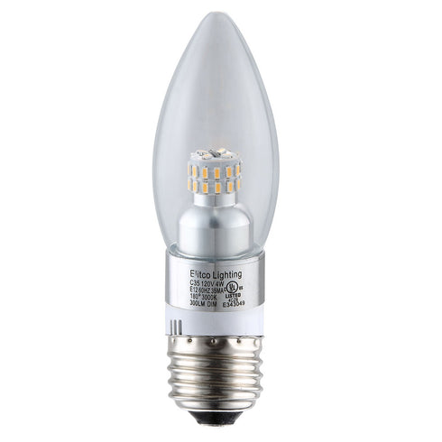 Elegant Lighting LED S30C35 E12 120V 4 Watt 5000K 320 Lumen Dimmable Chrome Model: E12SB-4-D-50-C