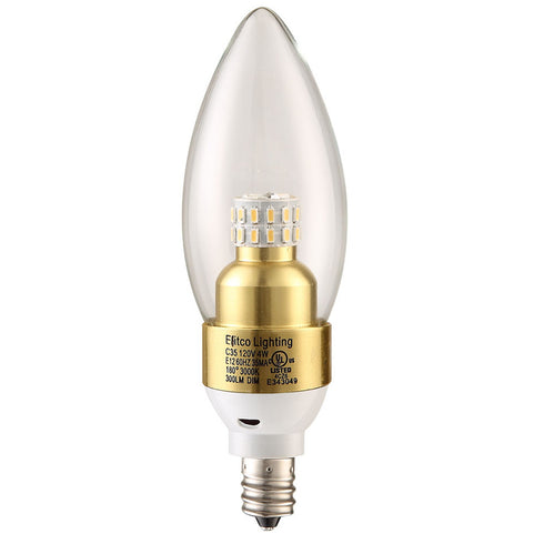 Elegant Lighting LED S30C35 E12 120V4W 4100K 320 Lumen Dimmable GOLD Model: E12SB-4-D-41-G