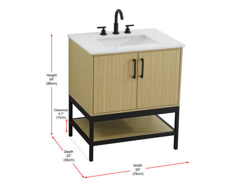 Elegant Lighting Lennox Vanity Cabinet 2Dr 30 Inch x22 Inch x34 Inch in Honey Brown Model: VF60730MHB