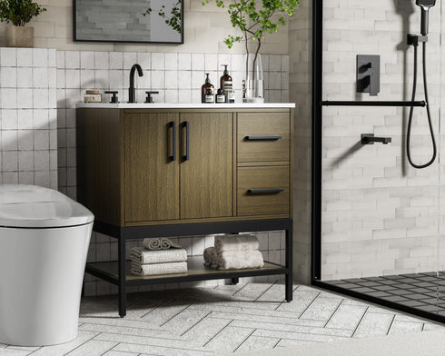Elegant Lighting Lennox Vanity Cabinet 2Dr2Dw 32 Inch x22 Inch x34 Inch in Chestnut Brown Model: VF60732MCB