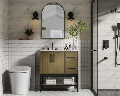 Elegant Lighting Lennox Vanity Cabinet 2Dr2Dw 32 Inch x22 Inch x34 Inch in Chestnut Brown Model: VF60732MCB
