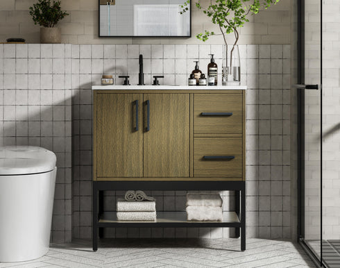 Elegant Lighting Lennox Vanity Cabinet 2Dr2Dw 32 Inch x22 Inch x34 Inch in Chestnut Brown Model: VF60732MCB