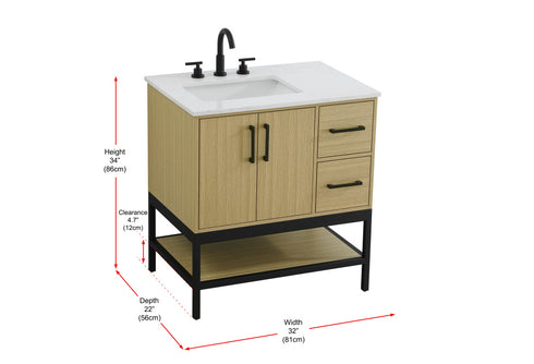 Elegant Lighting Lennox Vanity Cabinet 2Dr2Dw 32 Inch x22 Inch x34 Inch in Honey Brown Model: VF60732MHB