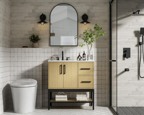 Elegant Lighting Lennox Vanity Cabinet 2Dr2Dw 32 Inch x22 Inch x34 Inch in Honey Brown Model: VF60732MHB