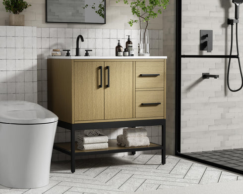 Elegant Lighting Lennox Vanity Cabinet 2Dr2Dw 32 Inch x22 Inch x34 Inch in Honey Brown Model: VF60732MHB