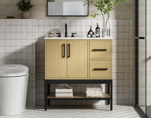 Elegant Lighting Lennox Vanity Cabinet 2Dr2Dw 32 Inch x22 Inch x34 Inch in Honey Brown Model: VF60732MHB
