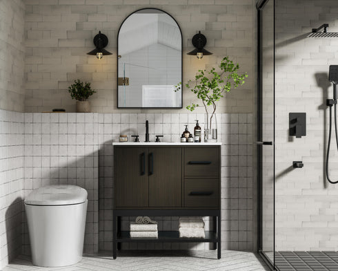 Elegant Lighting Lennox Vanity Cabinet 2Dr2Dw 32 Inch x22 Inch x34 Inch in Mocha Brown Model: VF60732MMB