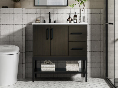 Elegant Lighting Lennox Vanity Cabinet 2Dr2Dw 32 Inch x22 Inch x34 Inch in Mocha Brown Model: VF60732MMB