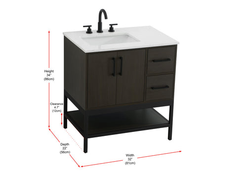 Elegant Lighting Lennox Vanity Cabinet 2Dr2Dw 32 Inch x22 Inch x34 Inch in Mocha Brown Model: VF60732MMB
