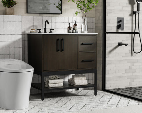 Elegant Lighting Lennox Vanity Cabinet 2Dr2Dw 32 Inch x22 Inch x34 Inch in Mocha Brown Model: VF60732MMB
