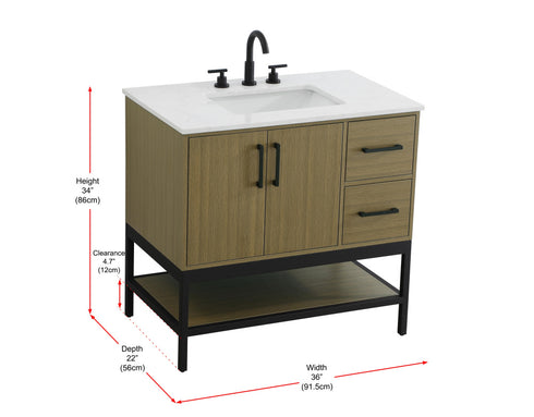 Elegant Lighting Lennox Vanity Cabinet 2Dr2Dw 36 Inch x22 Inch x34 Inch in Chestnut Brown Model: VF60736MCB