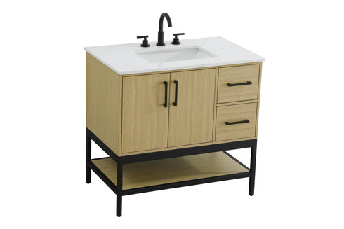 Elegant Lighting Lennox Vanity Cabinet 2Dr2Dw 36 Inch x22 Inch x34 Inch in Honey Brown Model: VF60736MHB