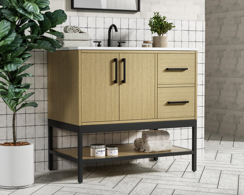 Elegant Lighting Lennox Vanity Cabinet 2Dr2Dw 36 Inch x22 Inch x34 Inch in Honey Brown Model: VF60736MHB