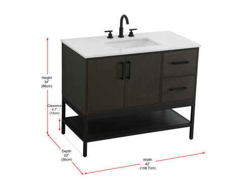 Elegant Lighting Lennox Vanity Cabinet 2Dr2Dw 42 Inch x22 Inch x34 Inch in Mocha Brown Model: VF60742MMB