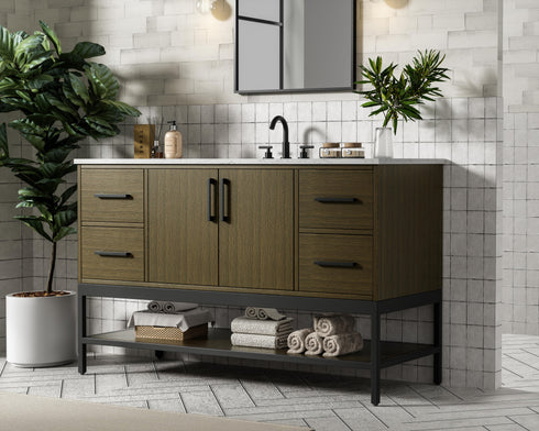Elegant Lighting Lennox Vanity Cabinet 2Dr4Dw 54 Inch x22 Inch x34 Inch in Chestnut Brown Model: VF60754MCB