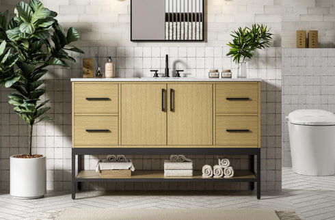 Elegant Lighting Lennox Vanity Cabinet 2Dr4Dw 54 Inch x22 Inch x34 Inch in Honey Brown Model: VF60754MHB